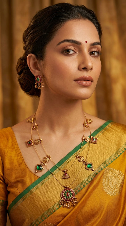 Gold-Toned Palakka Floral Invisible Two-Layer Necklace 172