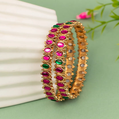 Gold-Toned Emerald Stone Bangles (Set of Two)  BA 467