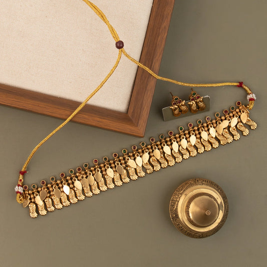 Gold-Toned Traditional  Peacock Ilakkathali Choker Necklace 1732