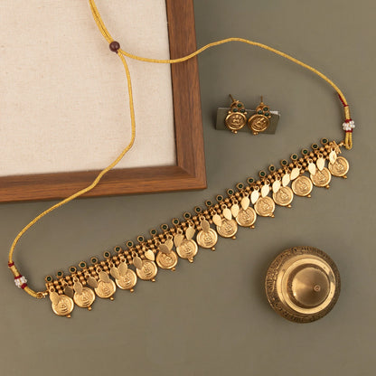 Gold-Toned  Lakshmi  Kaasu Ilakkathali  Choker Necklace   1731