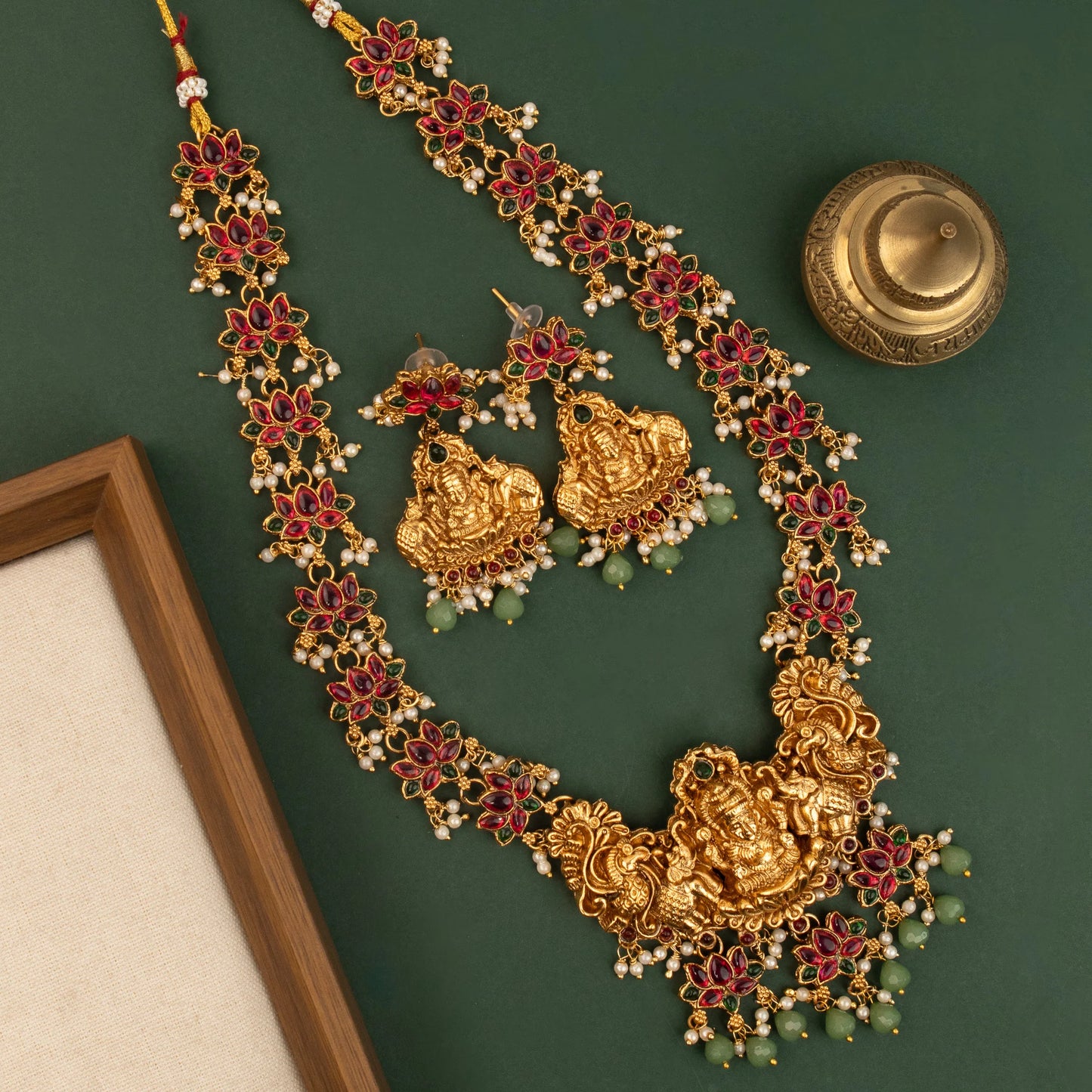 Gold-Toned  Traditional Lakshmi  Lotus Motifs Long Necklace 1733