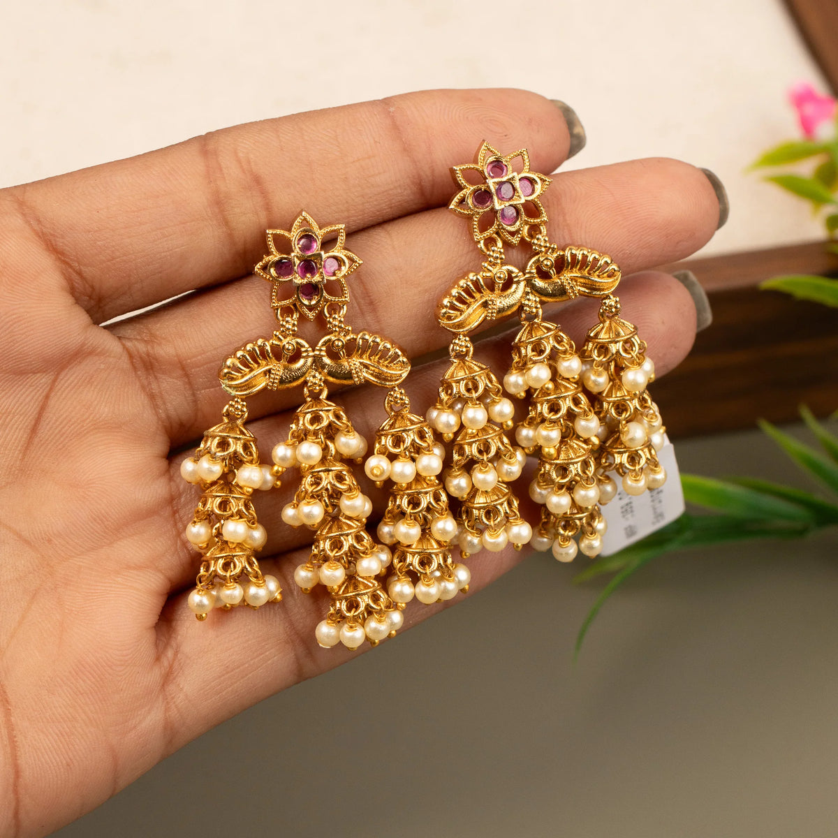 Gold-Floral Peacock Layered  Earring ER 1045
