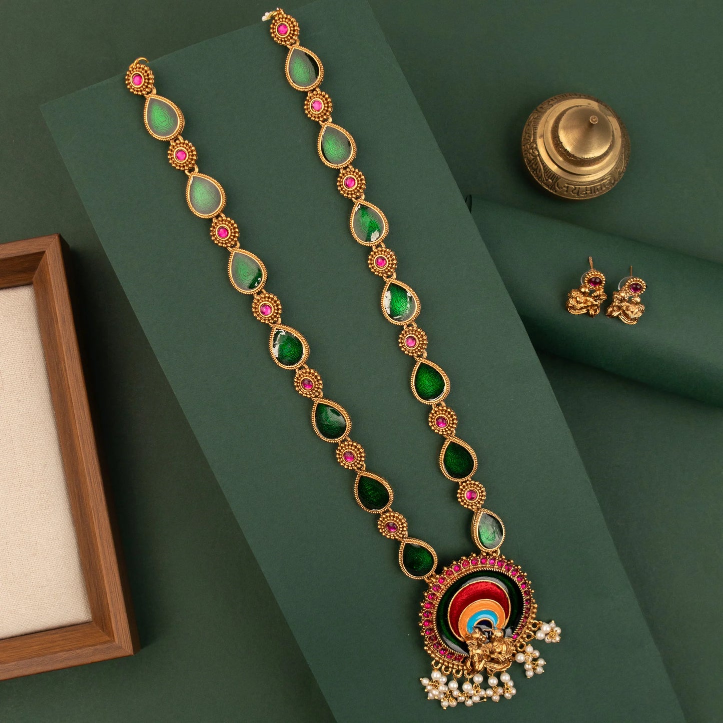 Gold-Toned  Traditional Krishna Enamel Work Pendent Necklace 1720