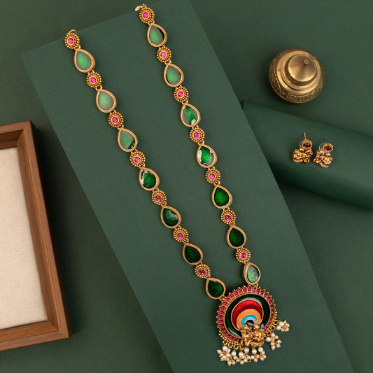 Gold-Toned  Traditional Krishna Enamel Work Pendent Necklace 1720