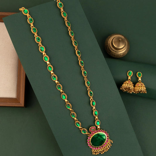 Gold-Toned Kemp Stone Circular Pendant Long Necklace 1722