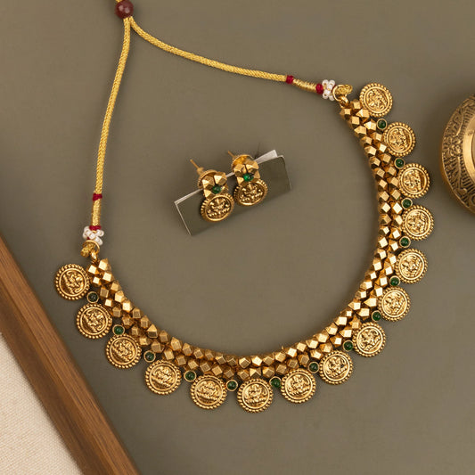 Gold-Toned Traditional Lakshmi Kaasu Necklace 1793
