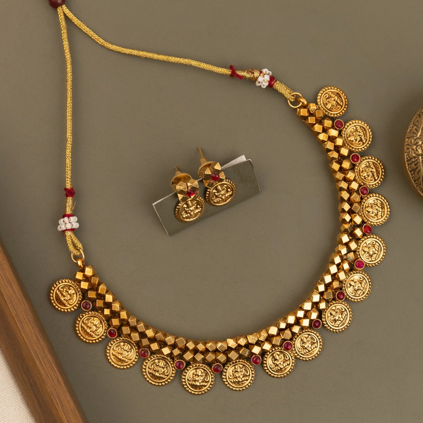 Gold-Toned Traditional Lakshmi Kaasu Necklace 1793
