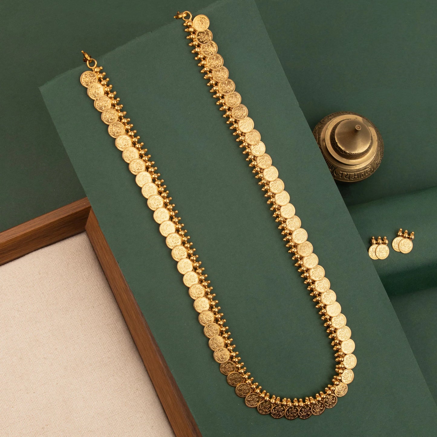Gold-Polish Traditional Kaasu Lakshmi Long Necklace 1821