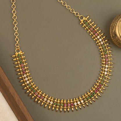 Gold-Toned Multi  Color Leaf-Edge Necklace  1833