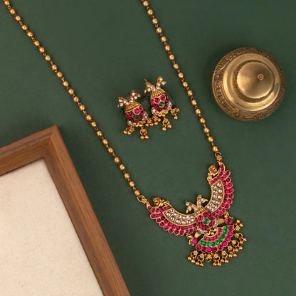 Gold-Toned Peacock Designer Long Necklace 1835