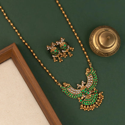 Gold-Toned Peacock Designer Long Necklace 1835