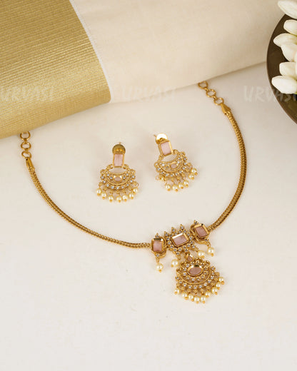 Aalma Gold-Polish Stone Pearl Necklace 1017
