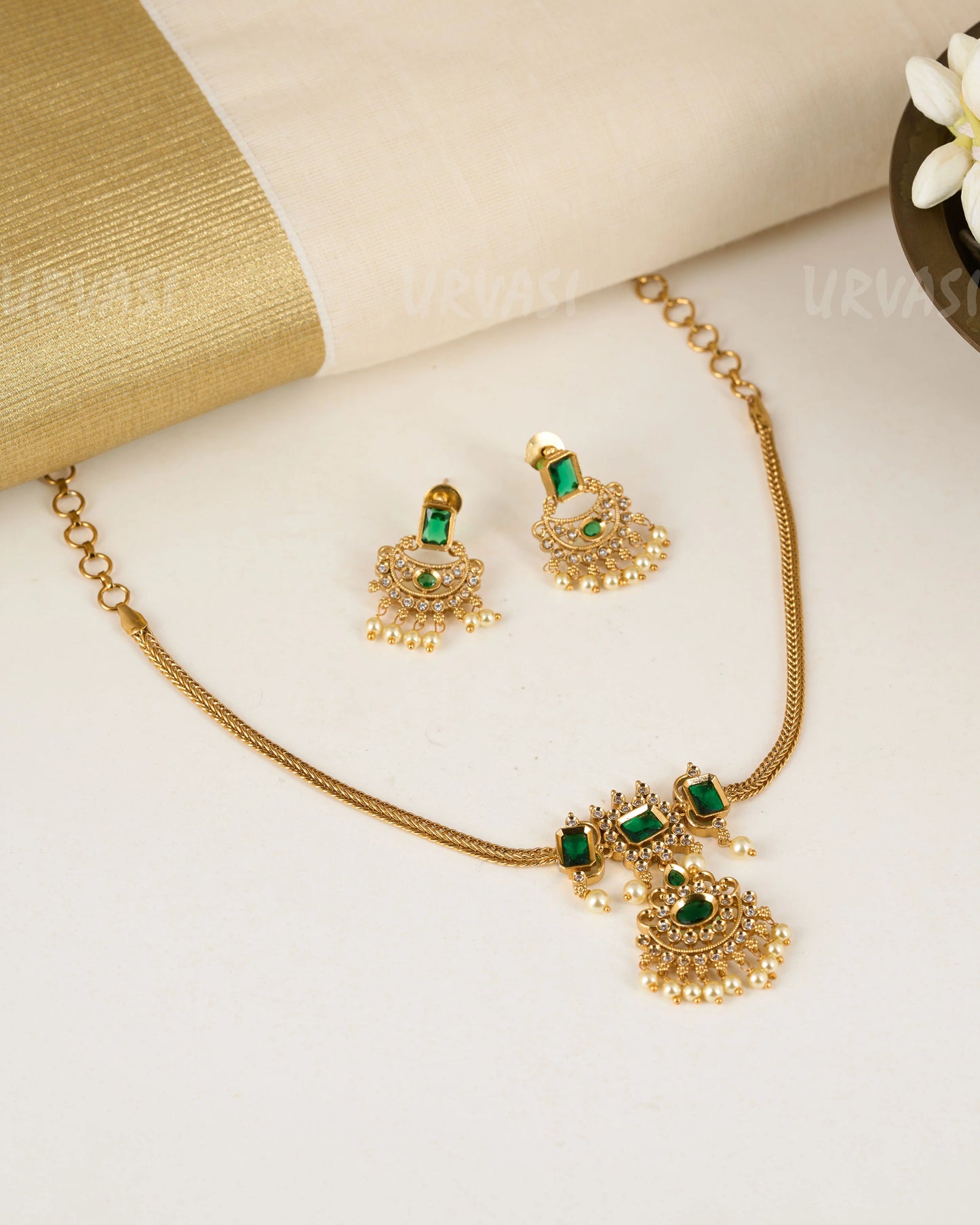 Aalma Gold-Polish Stone Pearl Necklace 1017