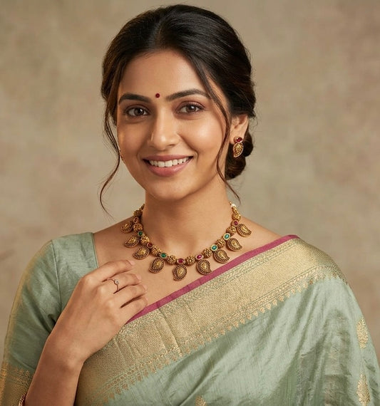 Gold-Toned Floral Peacock Mango Necklace 154