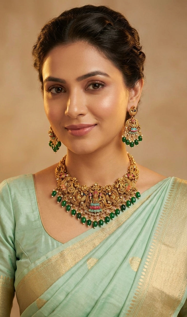Gold-Toned  Meenakari Lakshmi Nakshi Necklace 1382