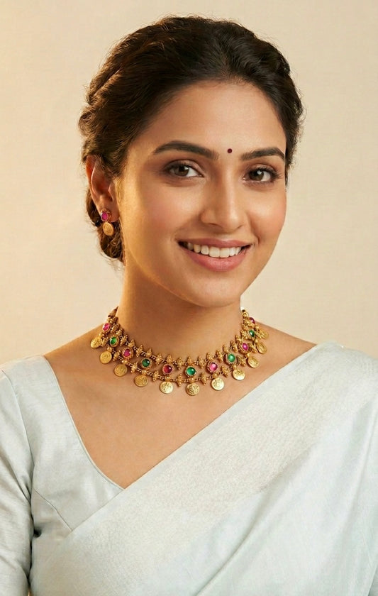 Gold-Toned Kaasu X Floral Choker Necklace 151