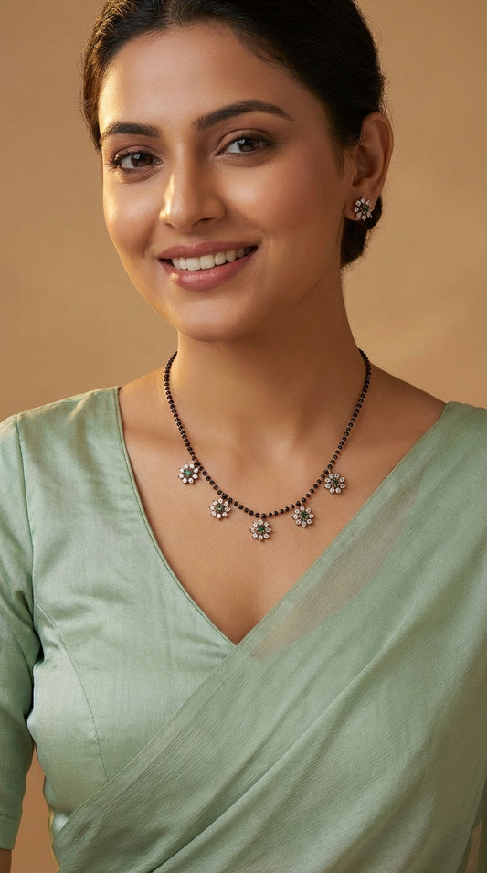 Gold-Toned Floral Stone-Studded Mangalsutra Mala Ma 160