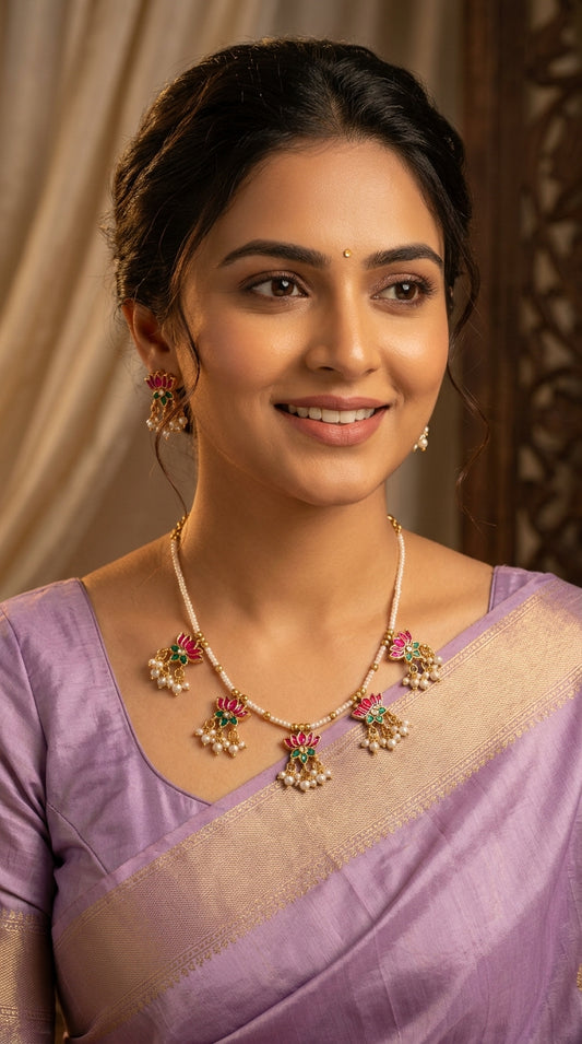 Gold-Toned Lotus Pearl Simple Necklace 164