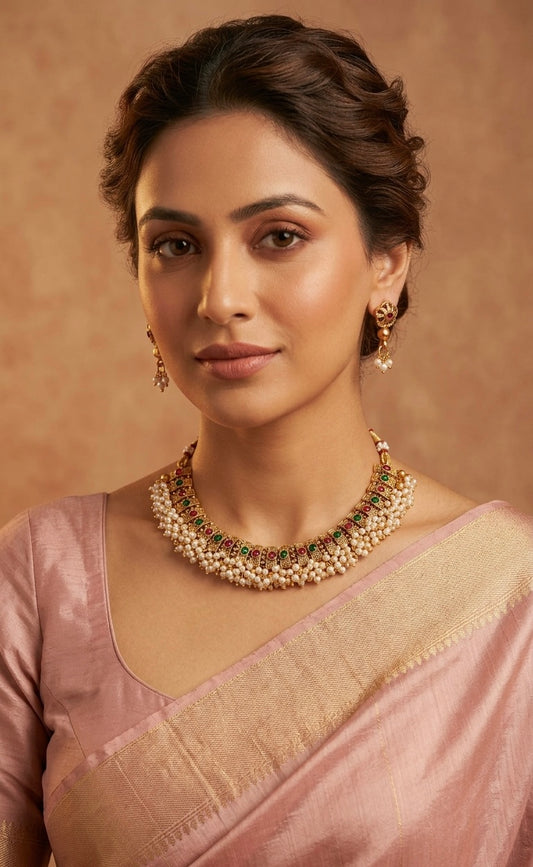 Gold-Toned Ghungroo Stone-Studded Necklace 157