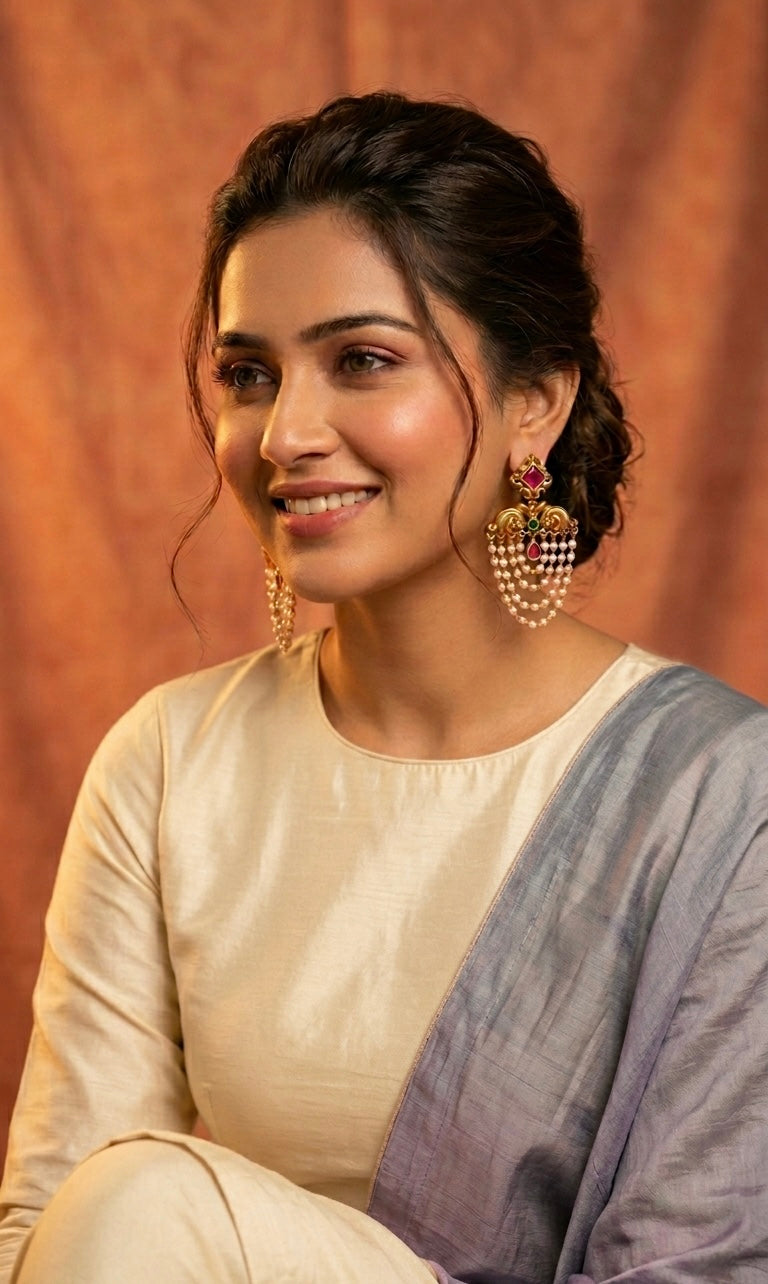 Gold-Toned Peacock Pearl Earrings  ER 867