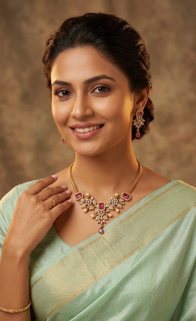 Gold-Toned Freya AD Short Necklace 638