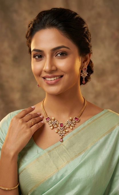 Gold-Toned Freya AD Short Necklace 638