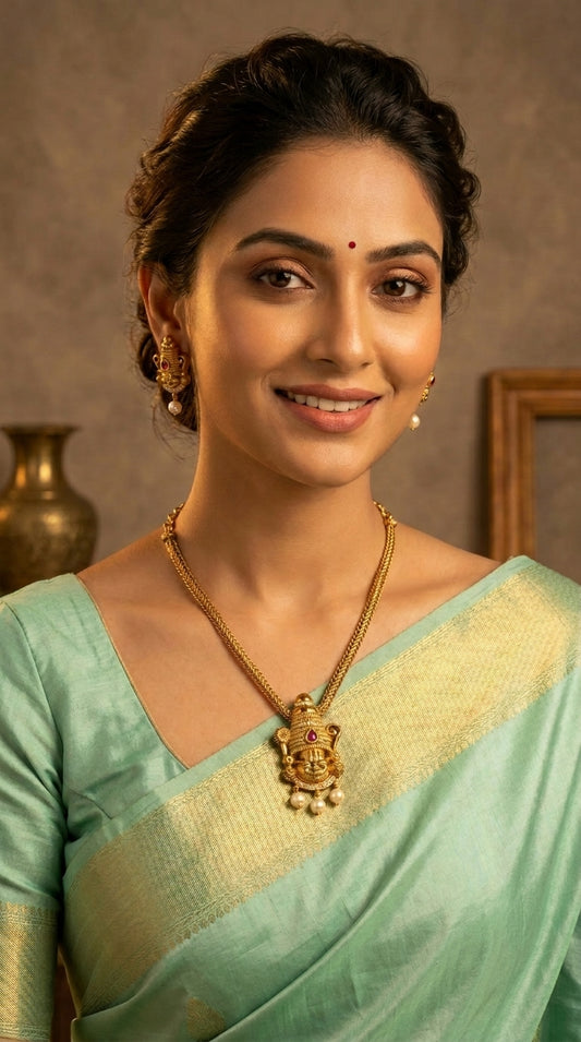 Gold-Toned Venkateswara Pearl Drops Necklace 1213