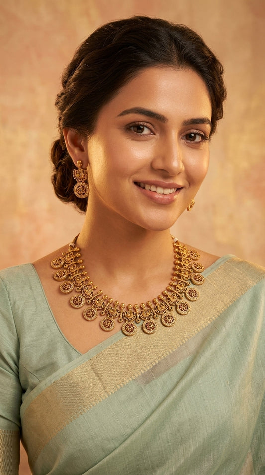 Gold-Toned Floral Stone Necklace 1205