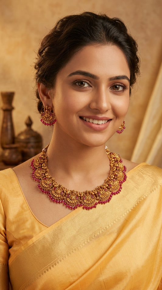 Gold-Toned Lakshmi Peacock Necklace 1184