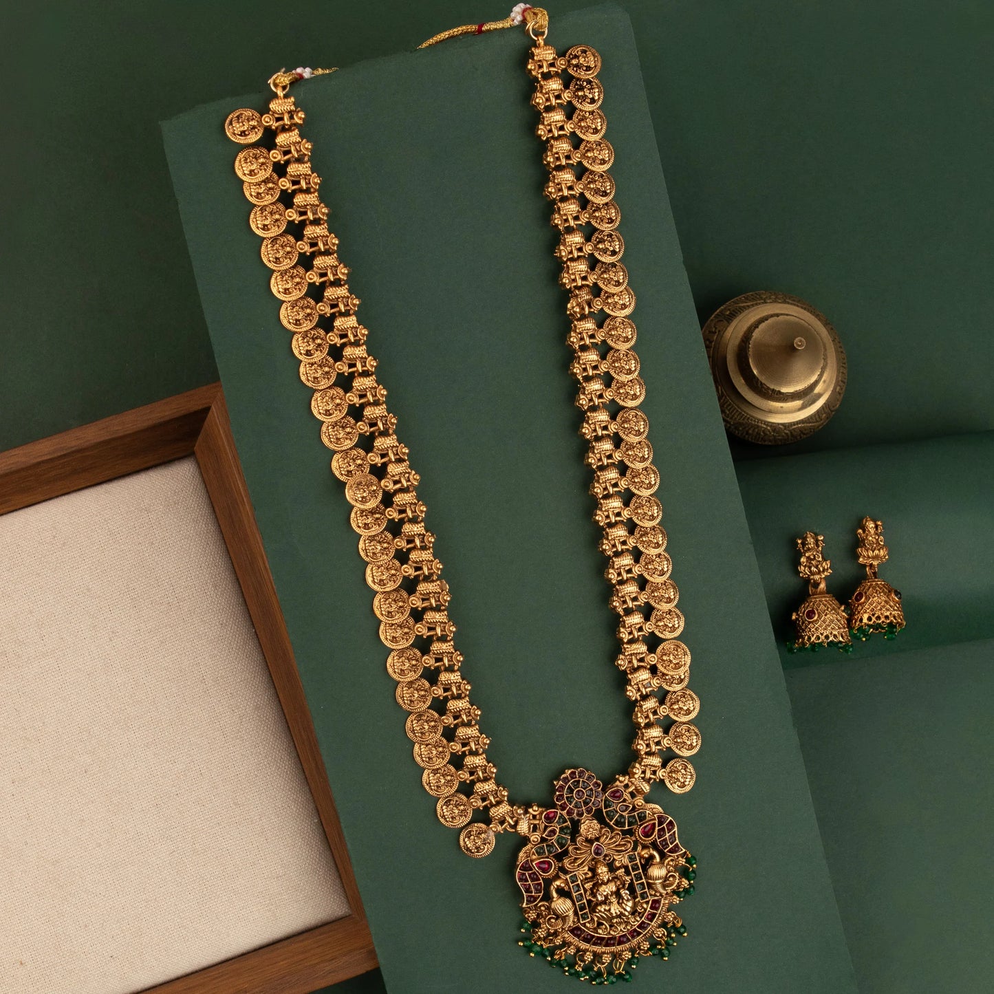 Gold-Toned Traditional Lakshmi Kaasu Long Necklace 1873