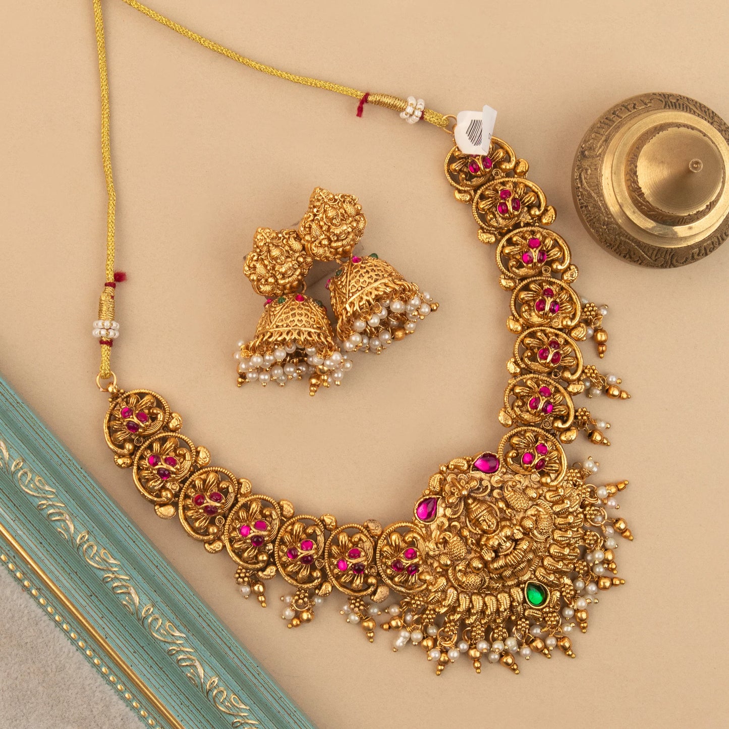 Gold-Toned Traditional Lakshmi Peacock Necklace 1874