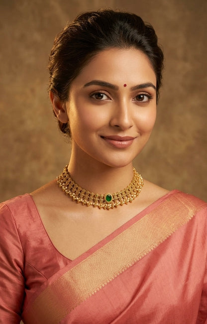 Emerald Stone and Pearl Beaded Necklace 911