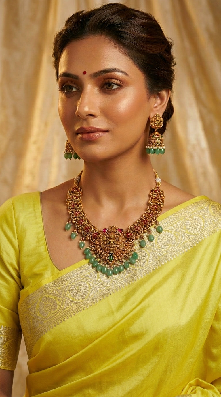 Gold-Toned Lakshmi Padma Peacock Necklace 238