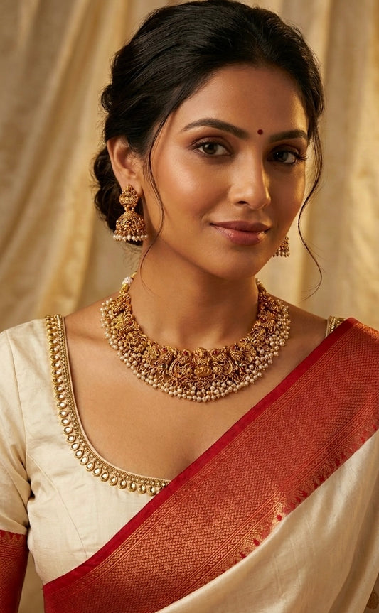 Gold-Toned Lakshmi Pendant Necklace 319