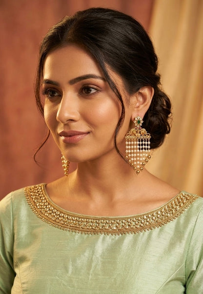 Gold-Toned Peacock Motif Pearl Earrings ER 147