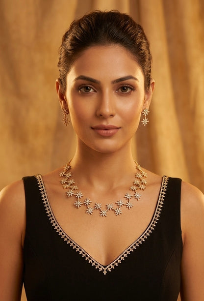 Gold-Toned Asterisk Star-designed AD Necklace 776