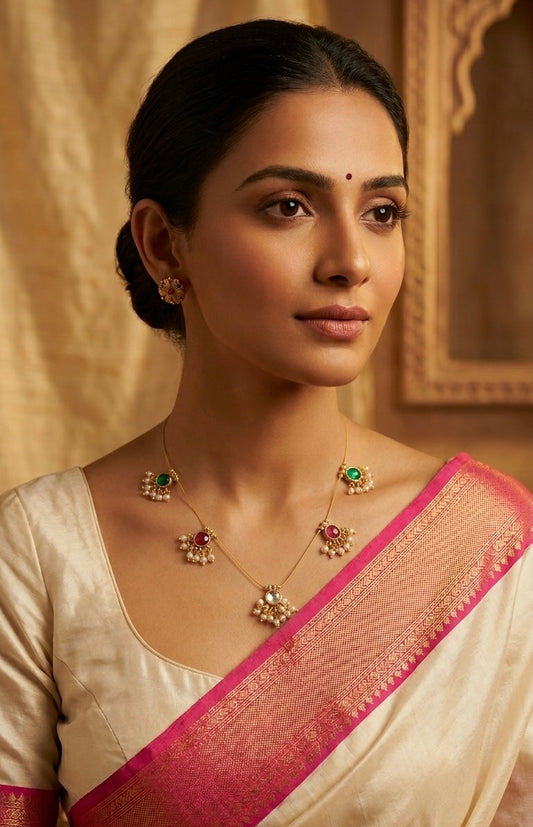 Gold-Toned Pearl Hanging Invisible Chain Necklace 241