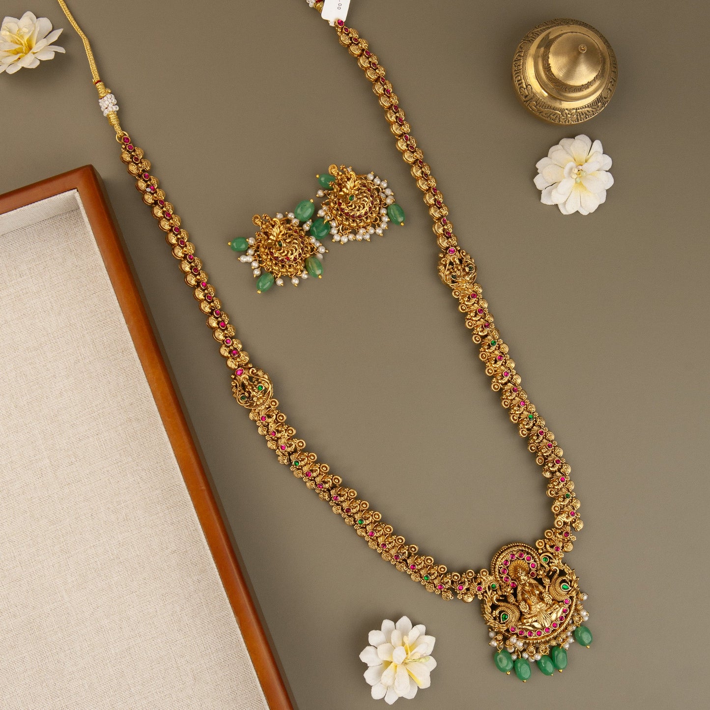 Gold-Toned Lakshmi Peacock Floral Long Necklace 1391