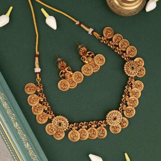 Gold-Toned Lakshmi Peacock motif Kaasu Necklace 589
