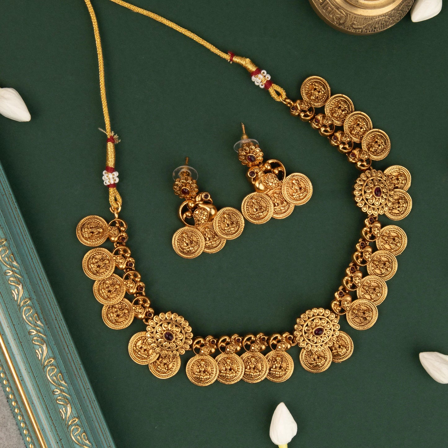 Gold-Toned Lakshmi Peacock motif Kaasu Necklace 589