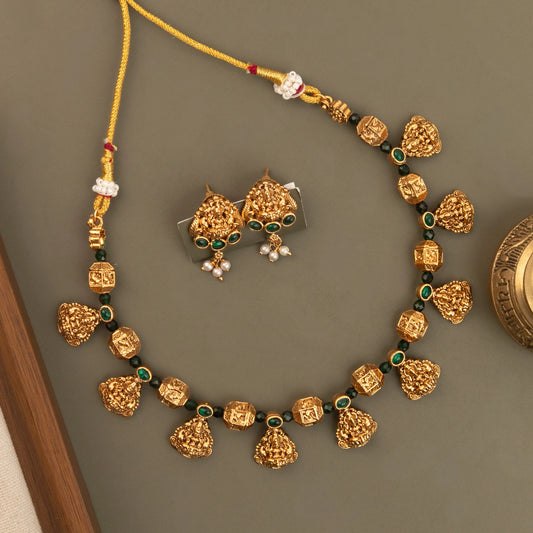 Gold-Floral Traditional Lakshmi Choker Necklace 1771