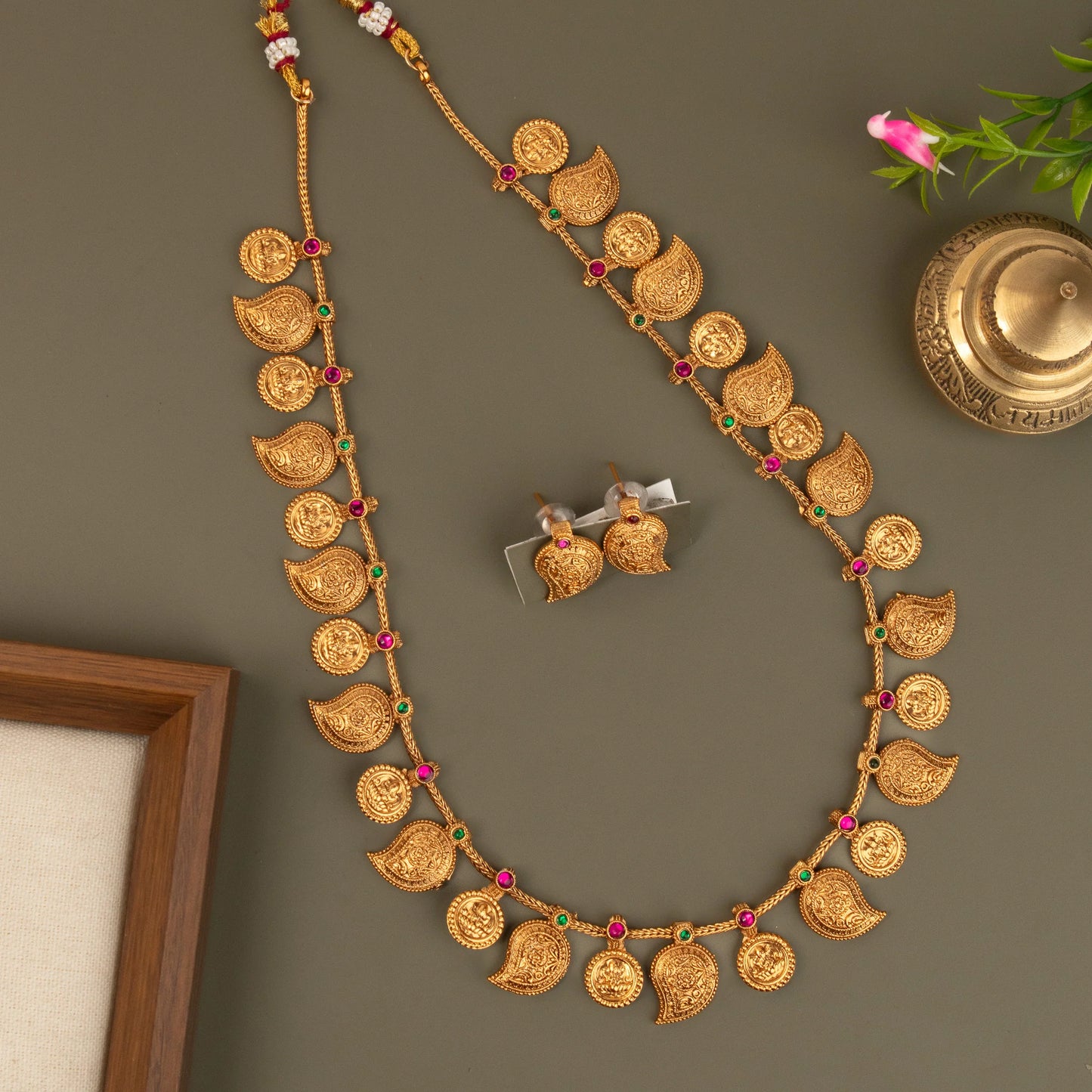 Gold-Toned Mango and Coin Lakshmi Necklace 1447