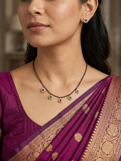 Gold-Toned Floral Stone-Studded Mangalsutra Mala Ma 160