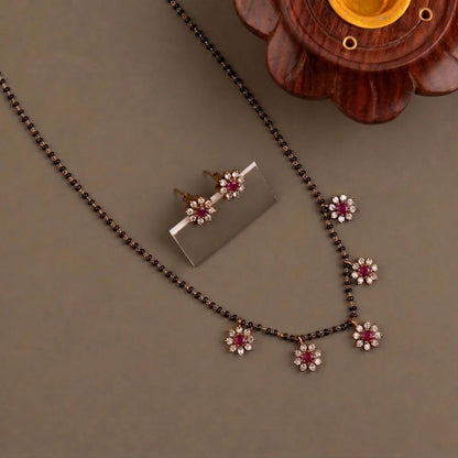 Gold-Toned Floral Stone-Studded Mangalsutra Mala Ma 160