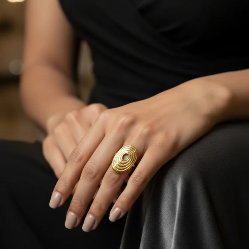 Glossy Gold Statement Finger Ring FR 33