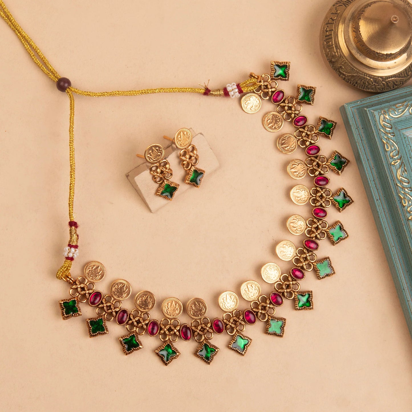 Gold -Toned Kaasu X Palakka Choker Necklace 1181