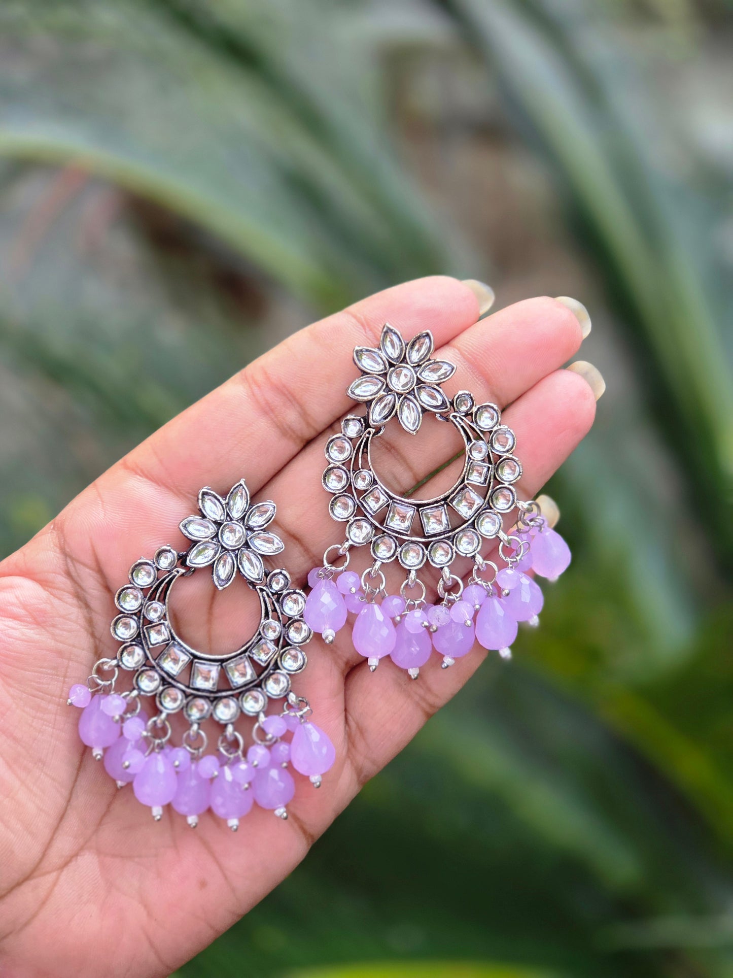 Oxidised Silver Chaandbali Kundan Earrings ER 757