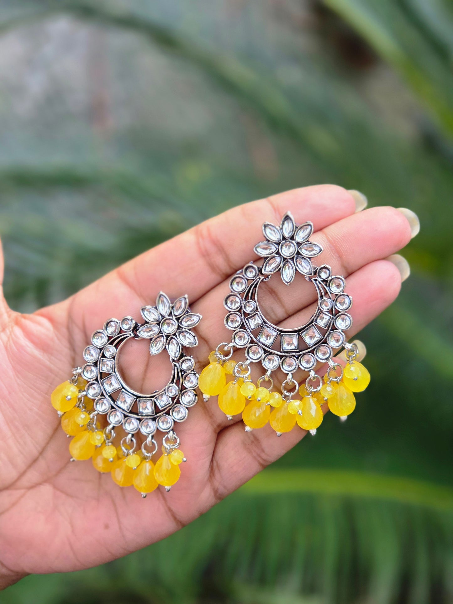 Oxidised Silver Chaandbali Kundan Earrings ER 757