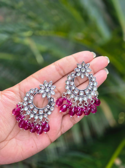 Oxidised Silver Chaandbali Kundan Earrings ER 757