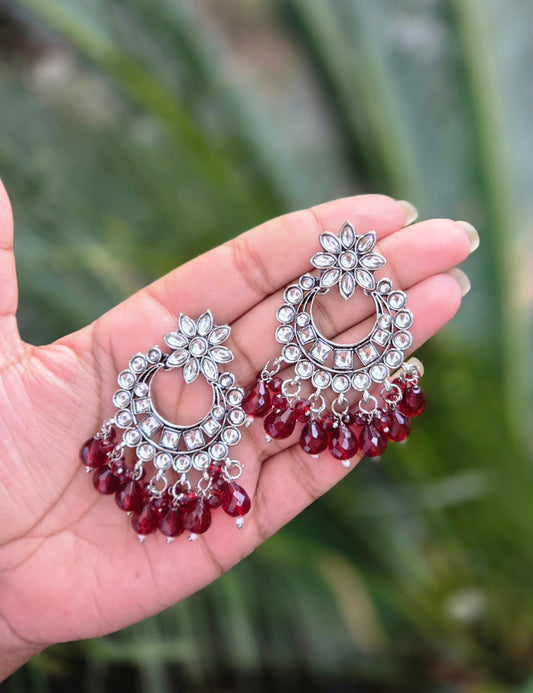 Oxidised Silver Chaandbali Kundan Earrings ER 757